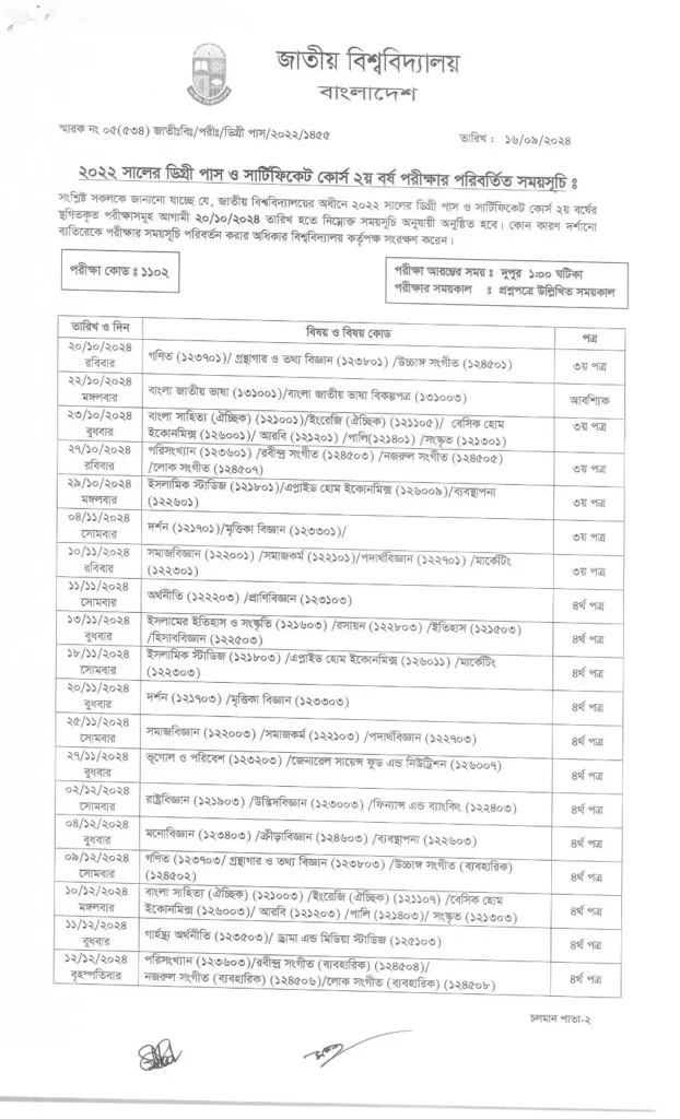 Degree 2nd Year Exam Routine 2024